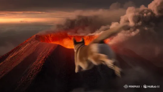Dog Plunges into Active Volcano, Causes Eruption – AI Generated Video | Hailuo AI