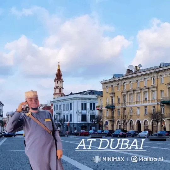 Man in Traditional Attire Speaks on Phone in Dubai Square – AI Generated Video | Hailuo AI
