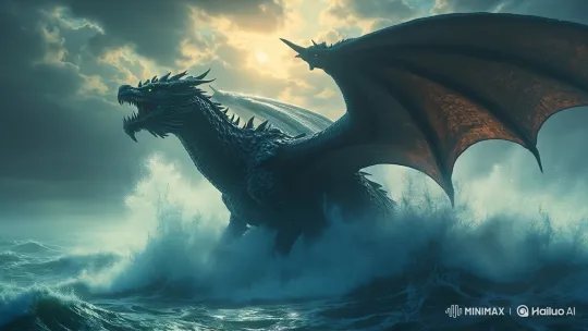 Colossal Dragon Emerges from Stormy Sea in Majestic Ascension – AI Generated Video | Hailuo AI