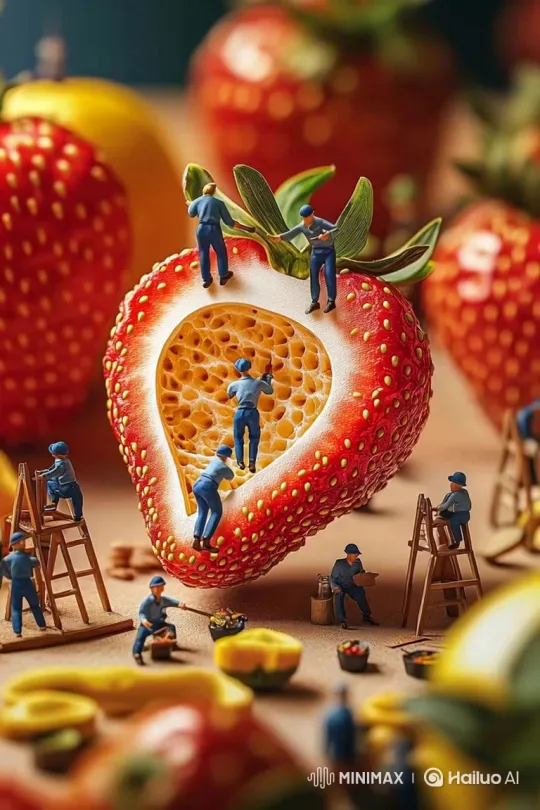 Tiny Workers Construct Giant Foods in Whimsical Kitchen – AI Generated Video | Hailuo AI