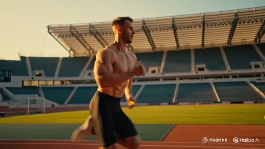 Athletic Man Running on Track Under Sunset Glow – AI Generated Video | Hailuo AI
