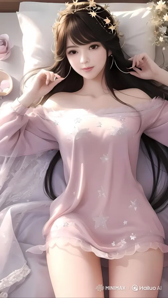 Young Woman in Starry Nightgown, Serene and Graceful – AI Generated Video | Hailuo AI