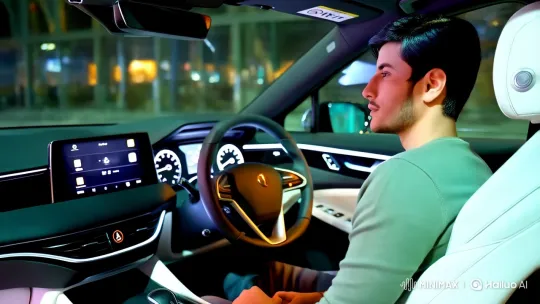 Urban Night Drive: Man in Luxury Car Contemplates – AI Generated Video | Hailuo AI