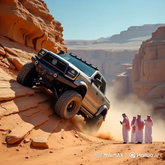 Off-Road Pickup Truck Conquers Desert Cliff in Dramatic Stunt – AI Generated Video | Hailuo AI
