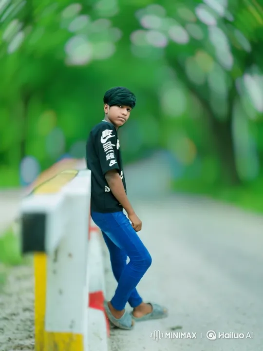 Boy Stands Calmly Amidst Moving Camera and Greenery – AI Generated Video | Hailuo AI
