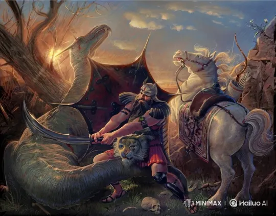 Warrior Defeats Serpentine Monster in Dramatic Fantasy Battle – AI Generated Video | Hailuo AI