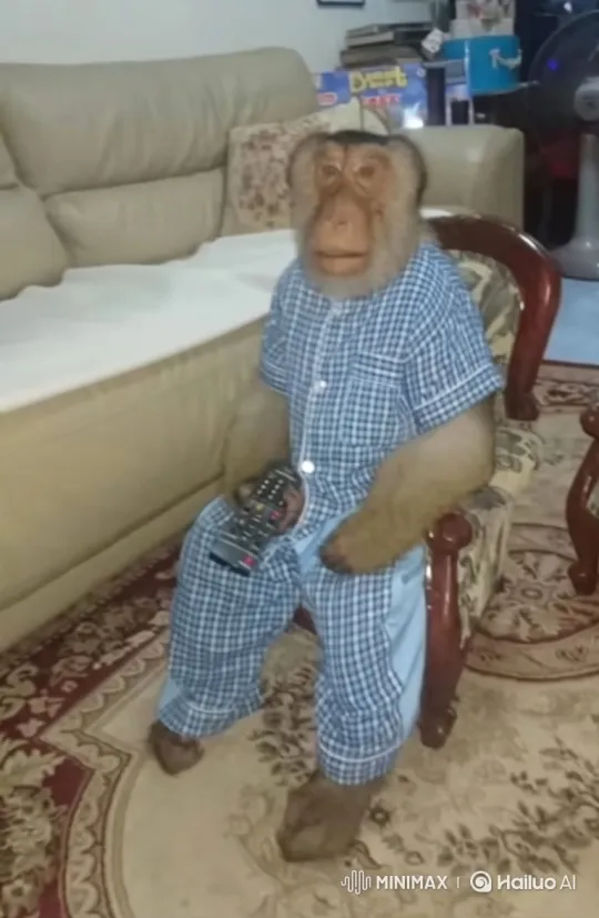 Monkey in Pajamas Jumps with TV – AI Generated Video | Hailuo AI