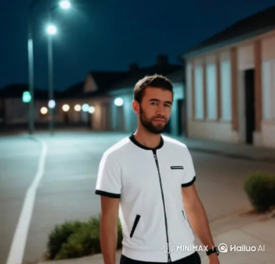 Young Man in Streetlight: Descending Camera Angle Study – AI Generated Video | Hailuo AI