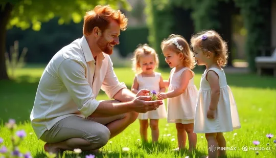 Father and Daughters Share Tender Moment in Garden – AI Generated Video | Hailuo AI