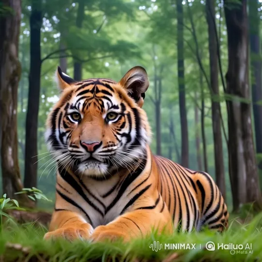 Tranquil Tiger Rests in Lush Forest – AI Generated Video | Hailuo AI