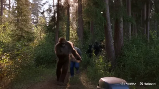 Bigfoot and Downzy Escape Federal Agents Through Forest – AI Generated Video | Hailuo AI