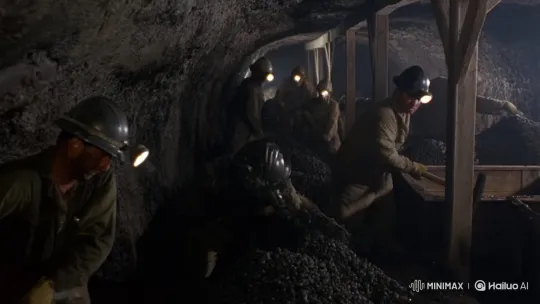 Coal Miners Laboring in a Narrow Tunnel – AI Generated Video | Hailuo AI