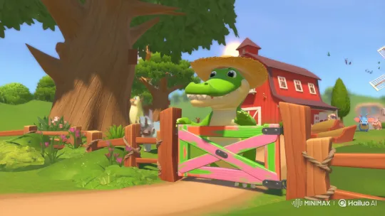Magical Farm Welcomes with Friendly Alligator – AI Generated Video | Hailuo AI
