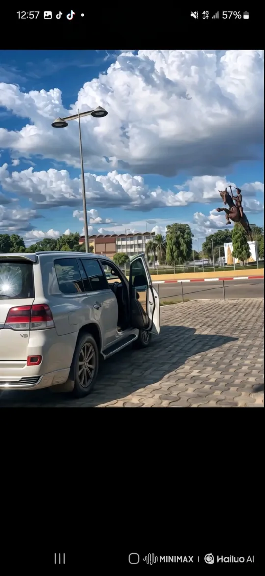 Silver SUV Drives Away from Parked Spot – AI Generated Video | Hailuo AI