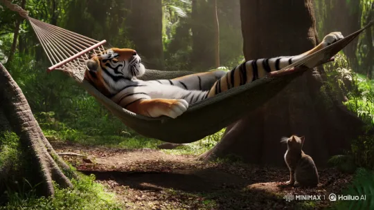 Tiger Falls from Jungle Hammock, Cat Laughs – AI Generated Video | Hailuo AI
