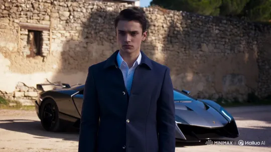 Young Man Drives Lamborghini Veneno from Village Setting – AI Generated Video | Hailuo AI