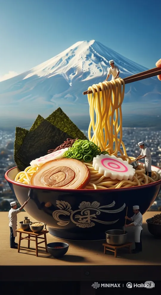 Miniature Chefs Prepare Giant Ramen Bowl in Fantasy Setting – AI Generated Video | Hailuo AI