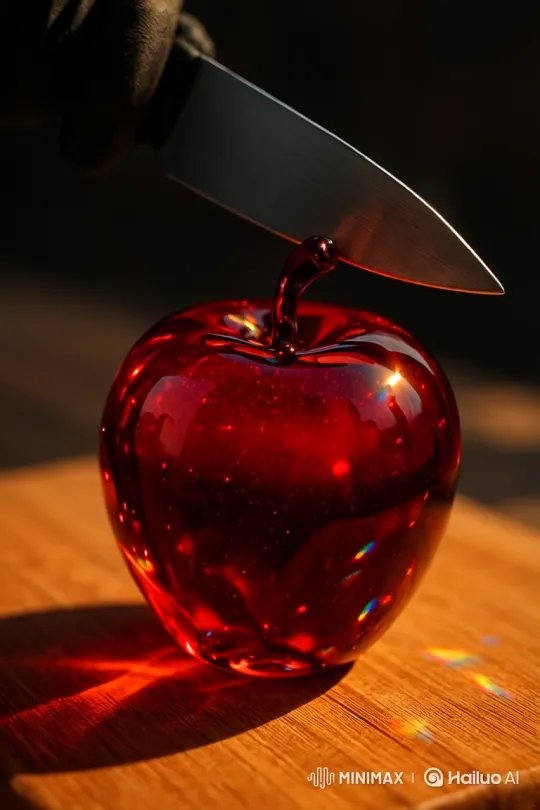 Artistic Glass Apple Slicing and Peeling Display – AI Generated Video | Hailuo AI