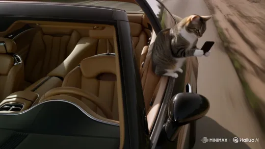 Luxury Car Cat Falls Out into Mud After Pothole Hit – AI Generated Video | Hailuo AI