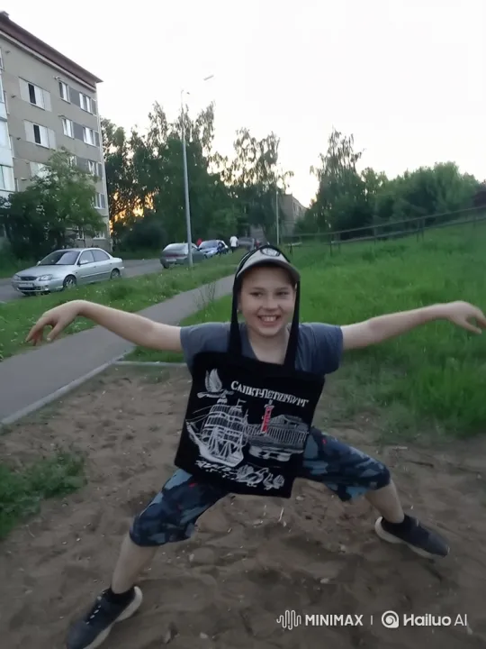 Boy Spins Arms, Ascends in Playful Sky Flight – AI Generated Video | Hailuo AI