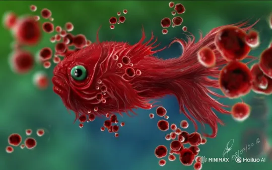 Fantastical Red Fish Swims Through Colorful Sphere Field – AI Generated Video | Hailuo AI
