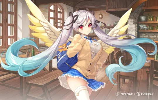 Rustic Tavern Setting with Angelic Winged Young Woman – AI Generated Video | Hailuo AI