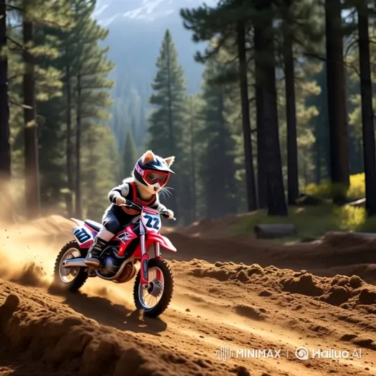 Cat in Motocross Gear Navigates Dirt Track – AI Generated Video | Hailuo AI