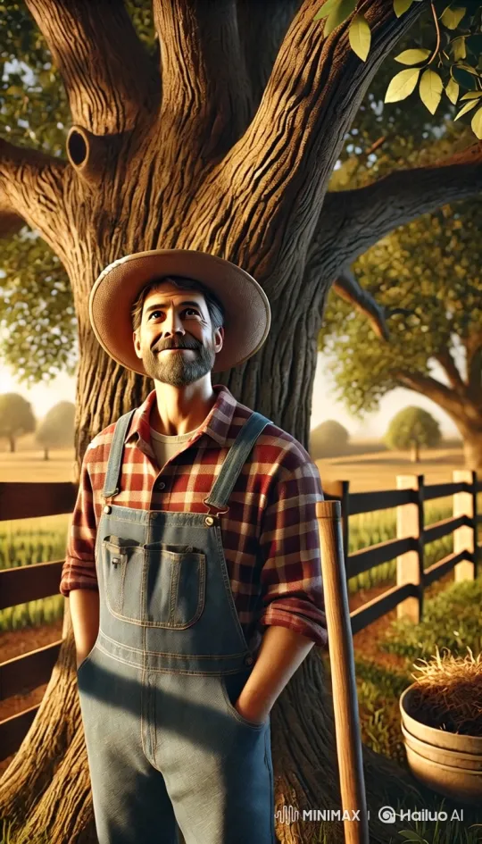 Content Farmer Amidst Golden Canopy – AI Generated Video | Hailuo AI