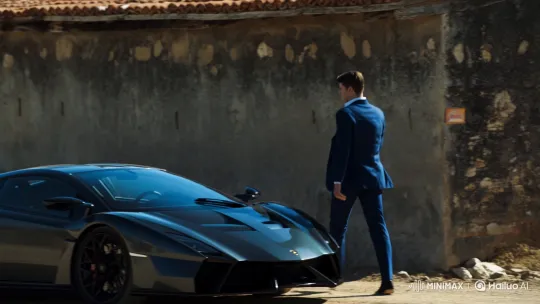 Confident Young Man Drives Lamborghini Away from Village – AI Generated Video | Hailuo AI