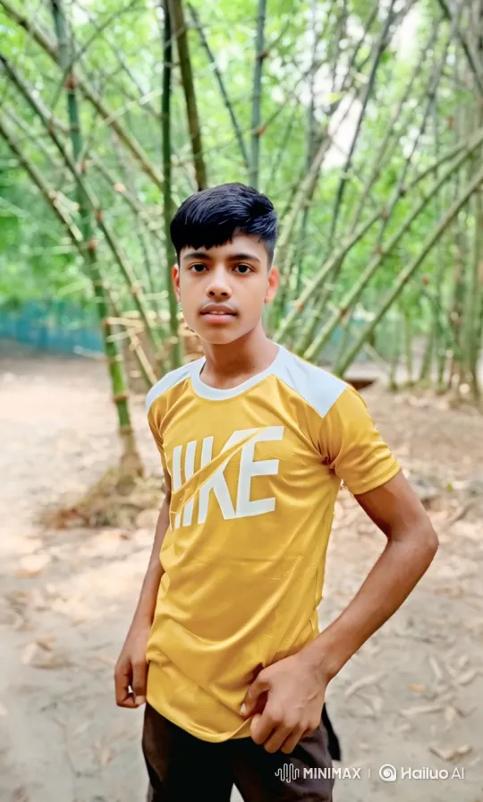 Young Man in Bamboo Grove with Subtle Smiles – AI Generated Video | Hailuo AI