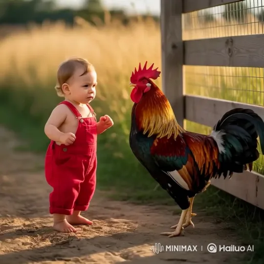 Baby vs. Rooster: Intense Standoff and Punch – AI Generated Video | Hailuo AI