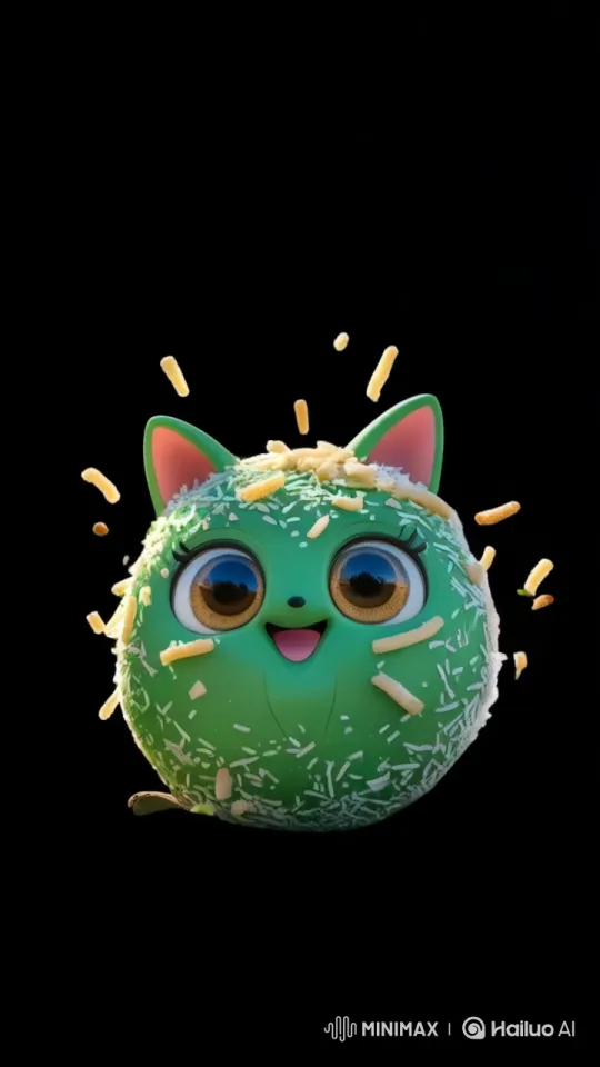 Cute Klepon Character Enjoys Cookies in Cozy Living Room – AI Generated Video | Hailuo AI