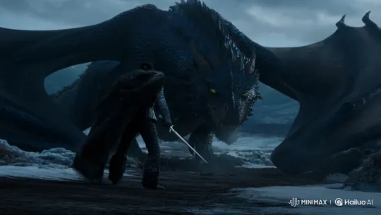 Warrior vs. Dragon: Epic Standoff on Snowy Battlefield – AI Generated Video | Hailuo AI