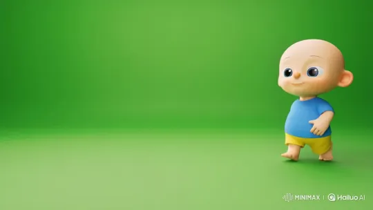 3D Animated Toddler Crouches on Green Screen – AI Generated Video | Hailuo AI