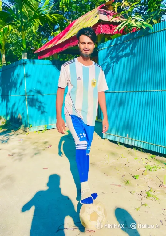 Young Man in Football Jersey Walks Along Sunlit Path – AI Generated Video | Hailuo AI