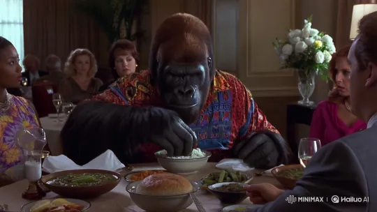 Gorilla Dines in Batik Shirt, Astounds Onlookers – AI Generated Video | Hailuo AI