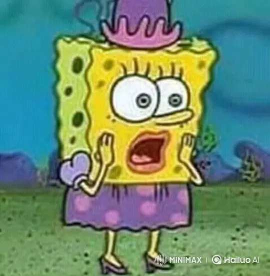 SpongeBob Terrified by Giant Dragon in Purple Dress – AI Generated Video | Hailuo AI
