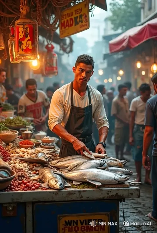 Fishmonger Displaying Skill in Bustling Market – AI Generated Video | Hailuo AI