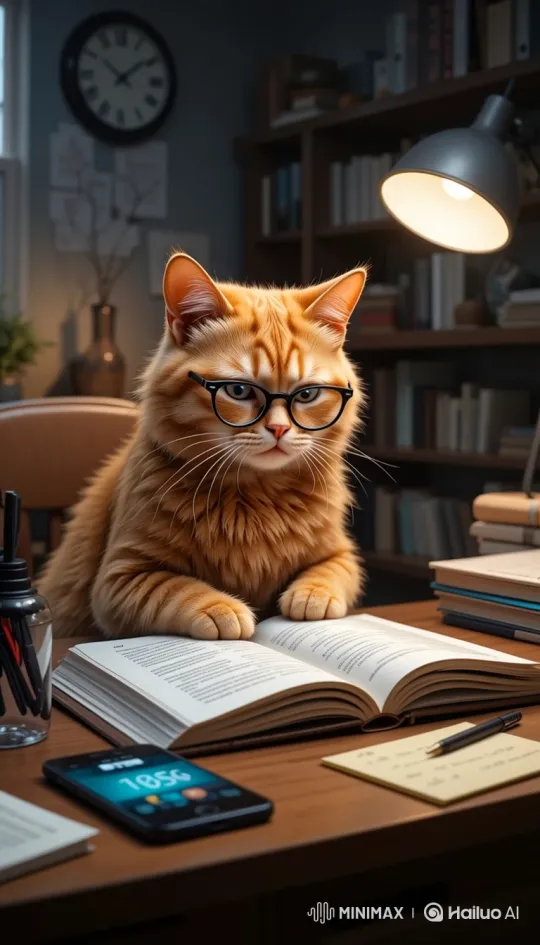 Studious Cat Bila Deeply Focused on Reading – AI Generated Video | Hailuo AI