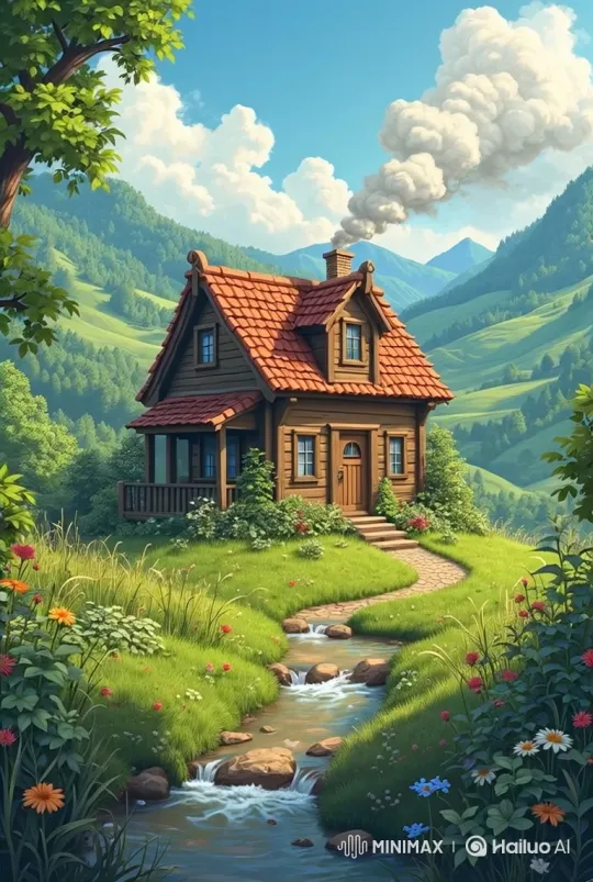 Idyllic Cottage Landscape with Gentle Movements – AI Generated Video | Hailuo AI