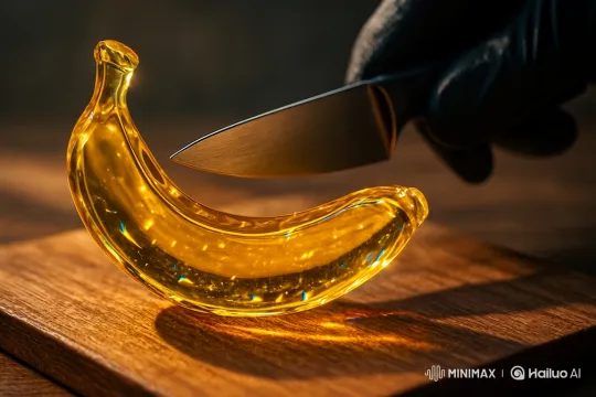 Artful Slicing of a Glass-Like Banana Sculpture – AI Generated Video | Hailuo AI