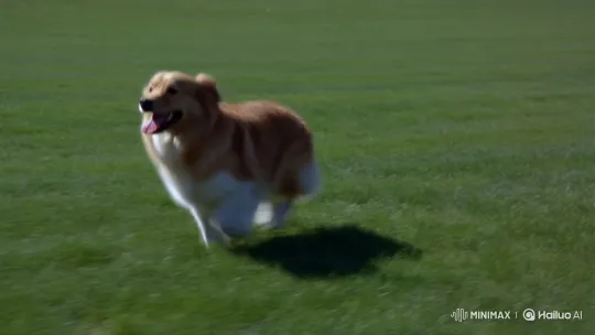 Energetic Dog Jeje Joyfully Runs on Green Lawn – AI Generated Video | Hailuo AI
