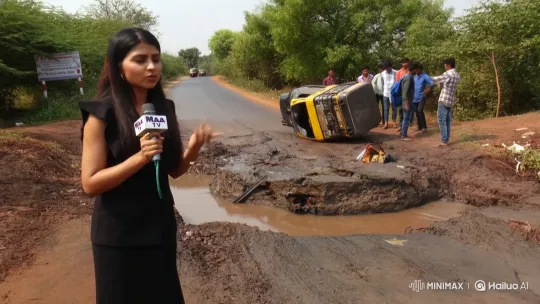 Accident on Poor Road: Maa TV Reporter Chaitali Roy Reports – AI Generated Video | Hailuo AI