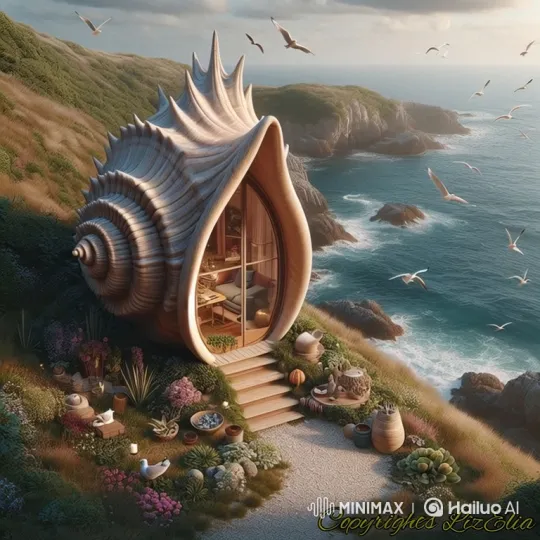 Seashell House on Cliffside Garden Path – AI Generated Video | Hailuo AI