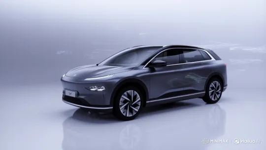 Modern Car Analyzed by Holographic Concepts in White Studio – AI Generated Video | Hailuo AI