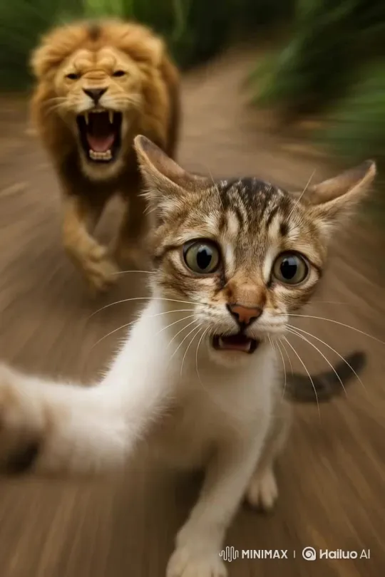 Pet's Survival in the Wild with a Lion – AI Generated Video | Hailuo AI