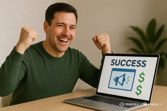 Man Celebrates Marketing Success in Cheerful Video – AI Generated Video | Hailuo AI