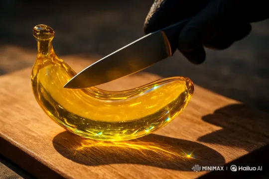 Artisanal Glass Fruit Slicing Display – AI Generated Video | Hailuo AI