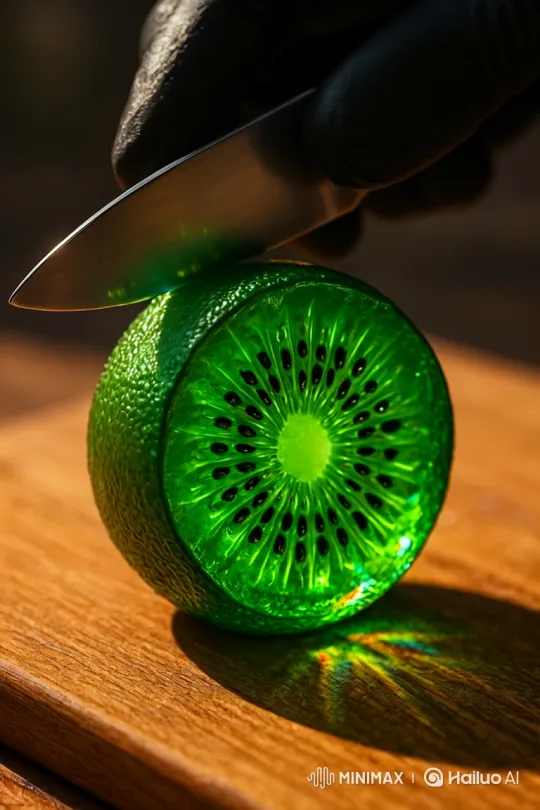 Ultra-Realistic Slow-Motion Kiwi Slice – AI Generated Video | Hailuo AI