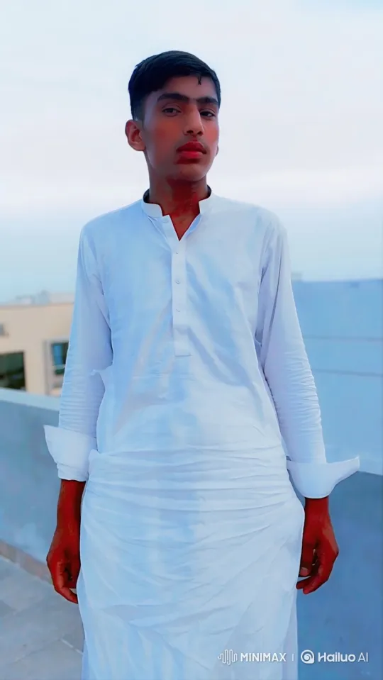 Young Man in White Stands on Rooftop, Maintains Intense Gaze – AI Generated Video | Hailuo AI